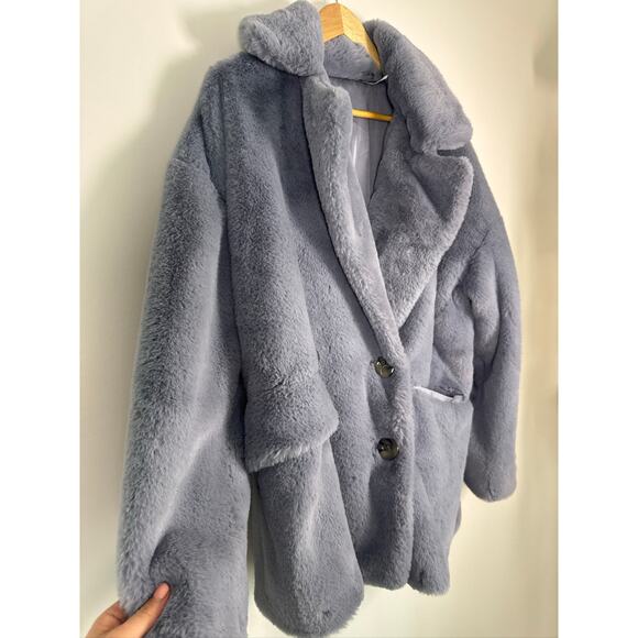 Free People Solid Kate Faux Fur Coat in the Sky in Gray/Blue, Size Large - Picture 3 of 8
